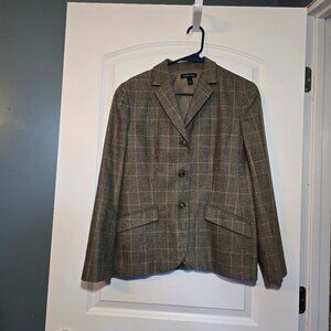 Lands End Brown Plaid Wool and Lined Women’s Blazer Size 10